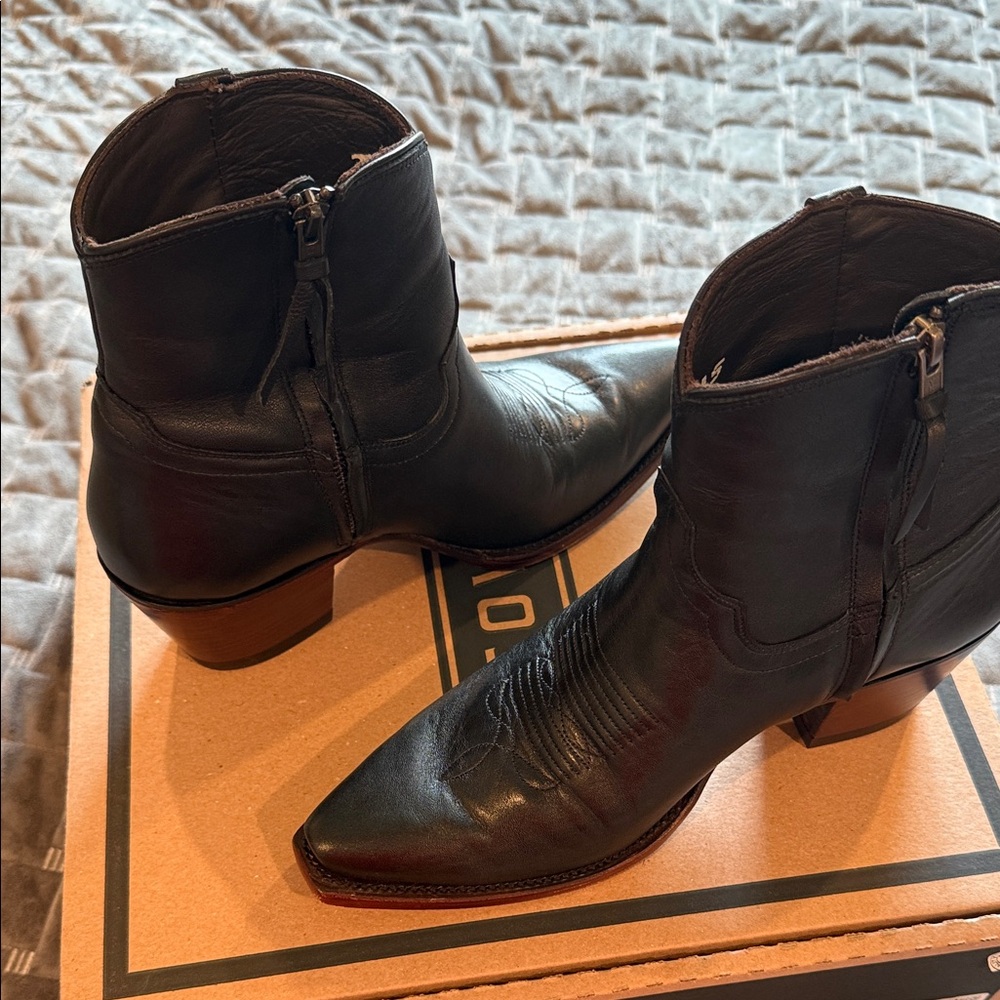 Tecovas Black Leather Ankle Booties